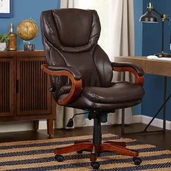 Serta® Conway Big & Tall Bonded Leather High-Back Office Chair, Biscuit/Espresso