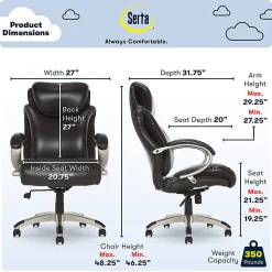 Serta Dayton Big and Tall Executive Office Chair with AIR Technology, Roasted Chestnut/Silver