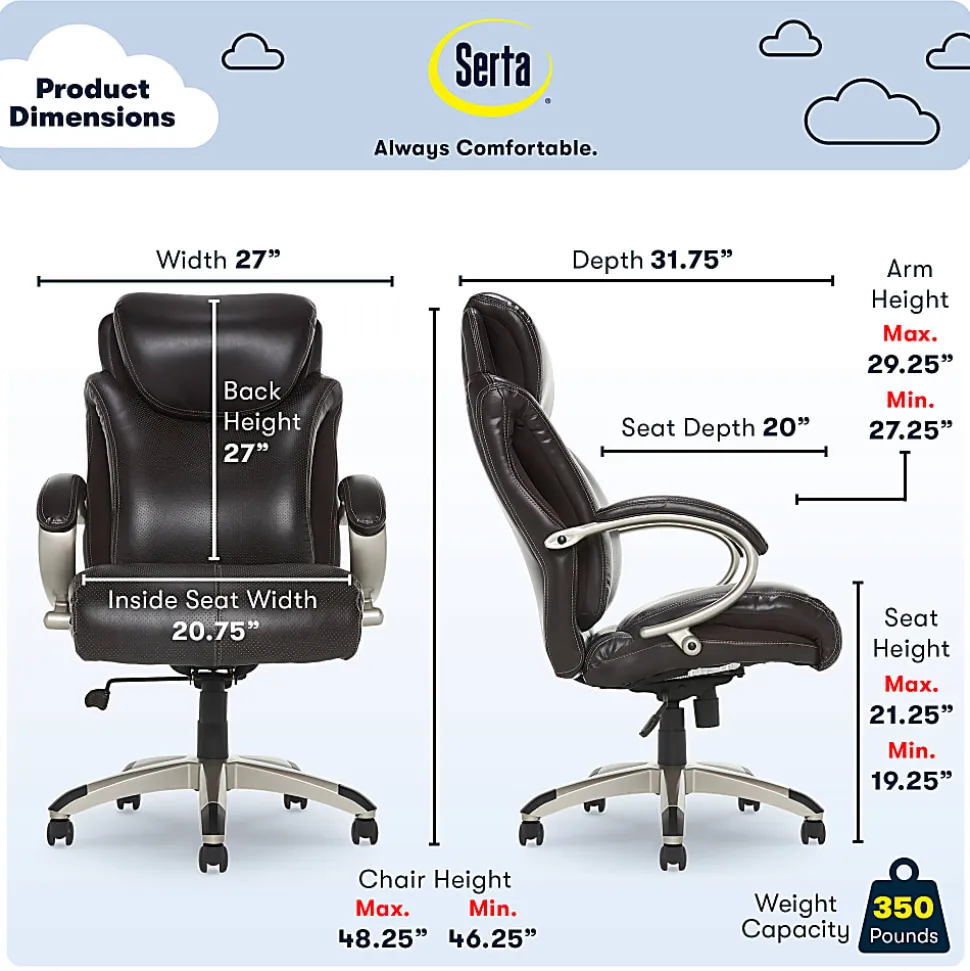 Serta Dayton Big and Tall Executive Office Chair with AIR Technology, Roasted Chestnut/Silver