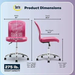 Serta® Essentials Mid-Back Computer Chair, Teamwork Pink/Chrome