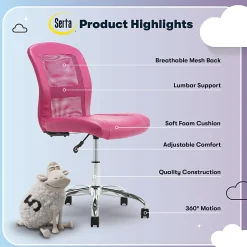 Serta® Essentials Mid-Back Computer Chair, Teamwork Pink/Chrome