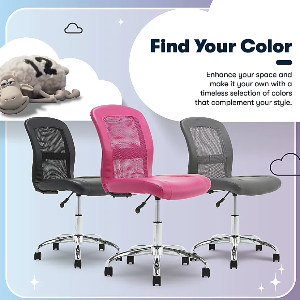 Serta® Essentials Mid-Back Computer Chair, Teamwork Pink/Chrome