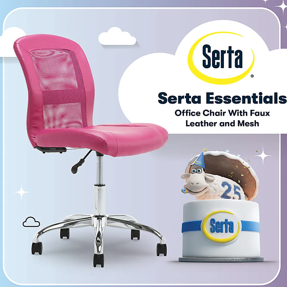 Serta® Essentials Mid-Back Computer Chair, Teamwork Pink/Chrome