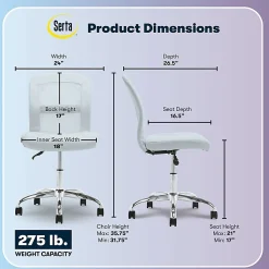 Serta® Essentials Mid-Back Computer Chair, Blue Sky/Chrome
