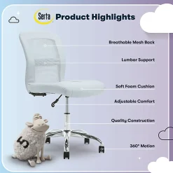 Serta® Essentials Mid-Back Computer Chair, Blue Sky/Chrome