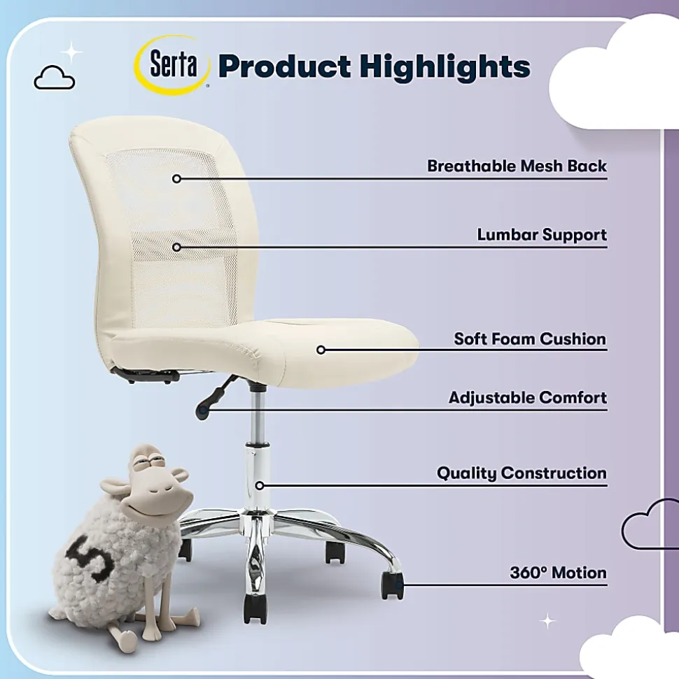 Serta® Essentials Mid-Back Computer Chair, Inspiration Cream/Chrome