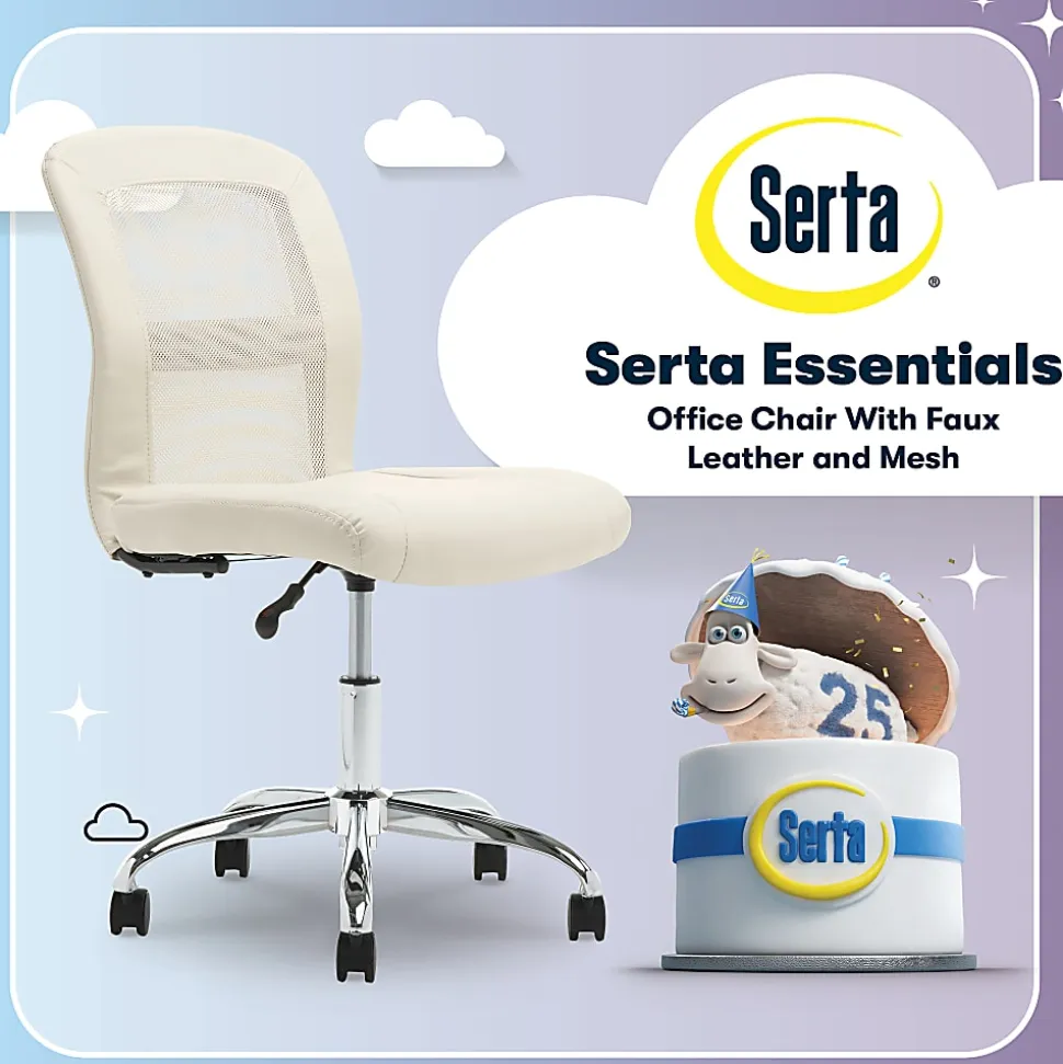 Serta® Essentials Mid-Back Computer Chair, Inspiration Cream/Chrome