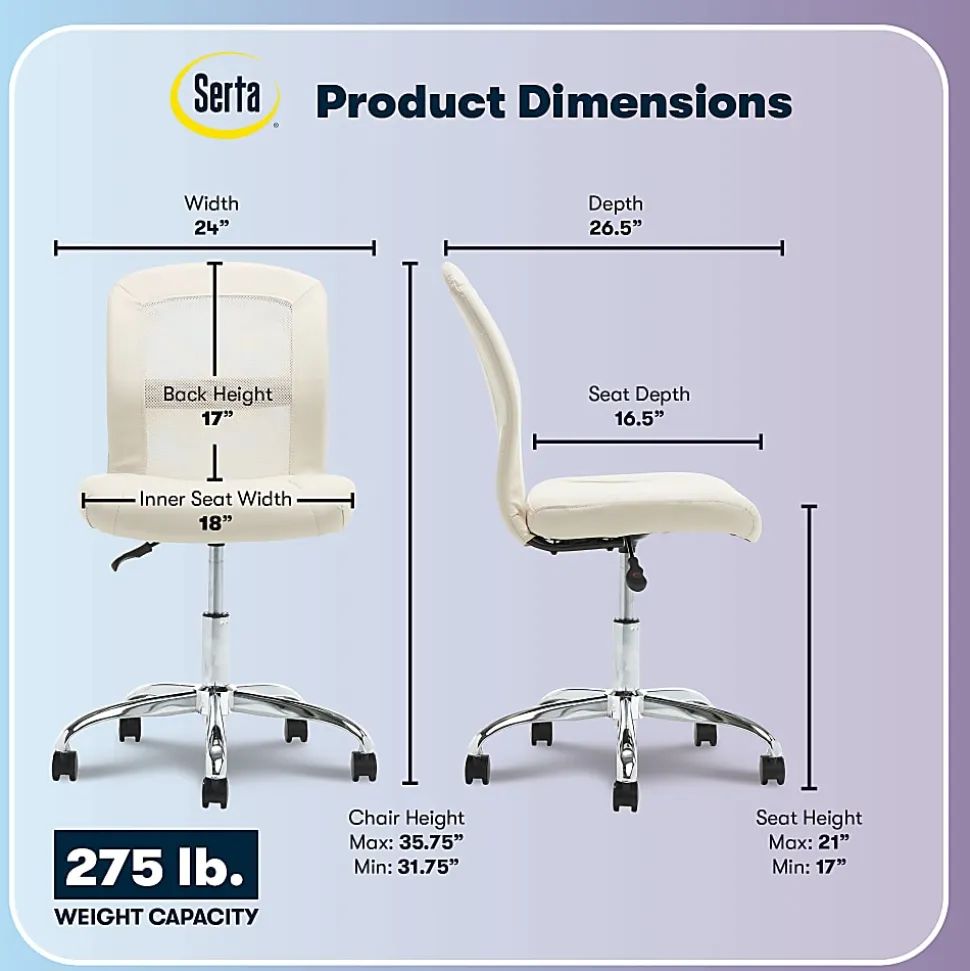 Serta® Essentials Mid-Back Computer Chair, Inspiration Cream/Chrome