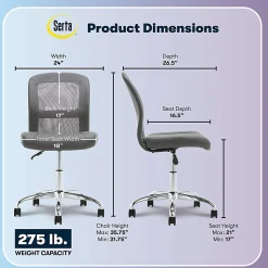 Serta® Essentials Mid-Back Computer Chair, Productivity Gray/Chrome