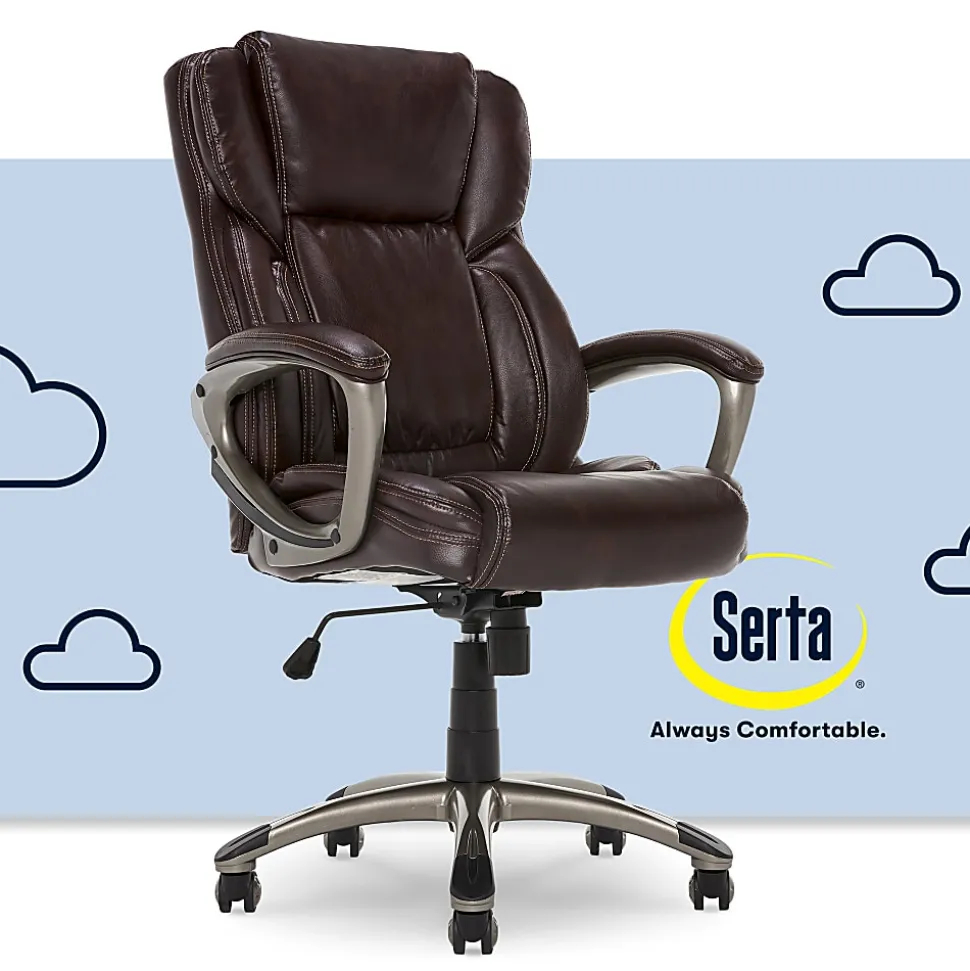 Serta® Executive Office Ergonomic Bonded Leather High-Back Chair, Biscuit Brown/Silver