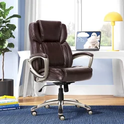 Serta® Executive Office Ergonomic Bonded Leather High-Back Chair, Biscuit Brown/Silver