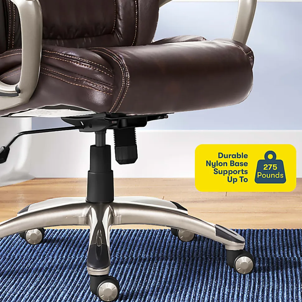 Serta® Executive Office Ergonomic Bonded Leather High-Back Chair, Biscuit Brown/Silver