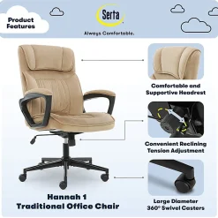 Serta® Executive Office Ergonomic Microfiber Mid-Back Chair, Light Beige/Black