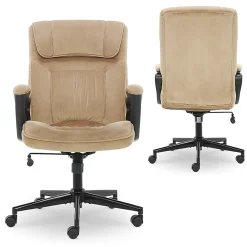 Serta® Executive Office Ergonomic Microfiber Mid-Back Chair, Light Beige/Black