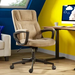 Serta® Executive Office Ergonomic Microfiber Mid-Back Chair, Light Beige/Black