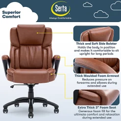 Serta Garret Ergonomic Bonded Leather High-Back Executive Chair, Cognac/Black