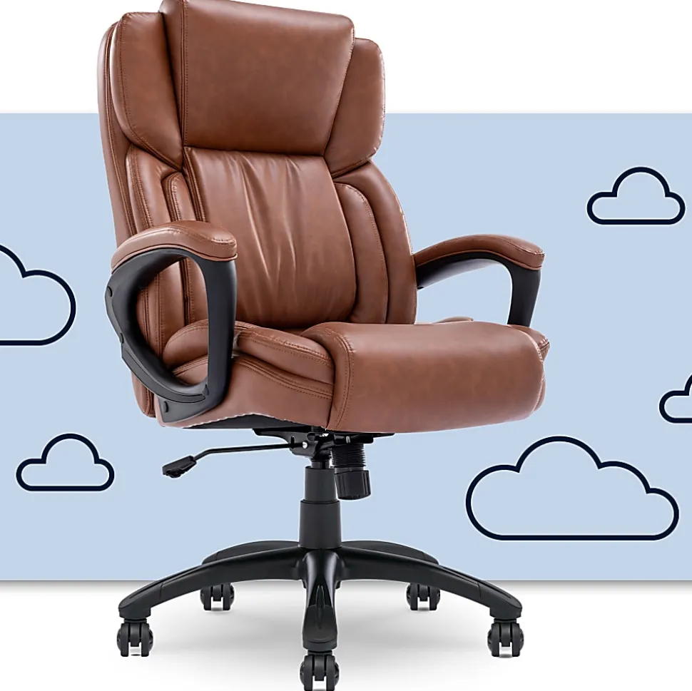 Serta Garret Ergonomic Bonded Leather High-Back Executive Chair, Cognac/Black