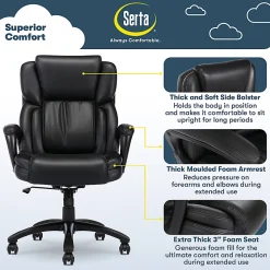 Serta Garret Ergonomic Bonded Leather High-Back Executive Chair, Space Black