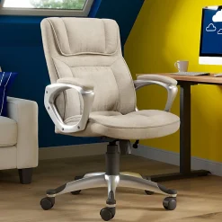 Serta Hannah Ergonomic Fabric Mid-Back Office Chair, Tan/Silver