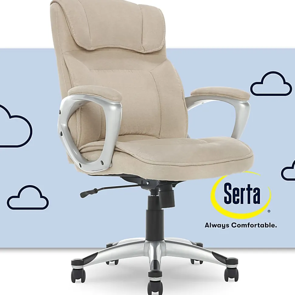 Serta Hannah Ergonomic Fabric Mid-Back Office Chair, Tan/Silver