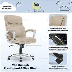 Serta Hannah Ergonomic Fabric Mid-Back Office Chair, Tan/Silver