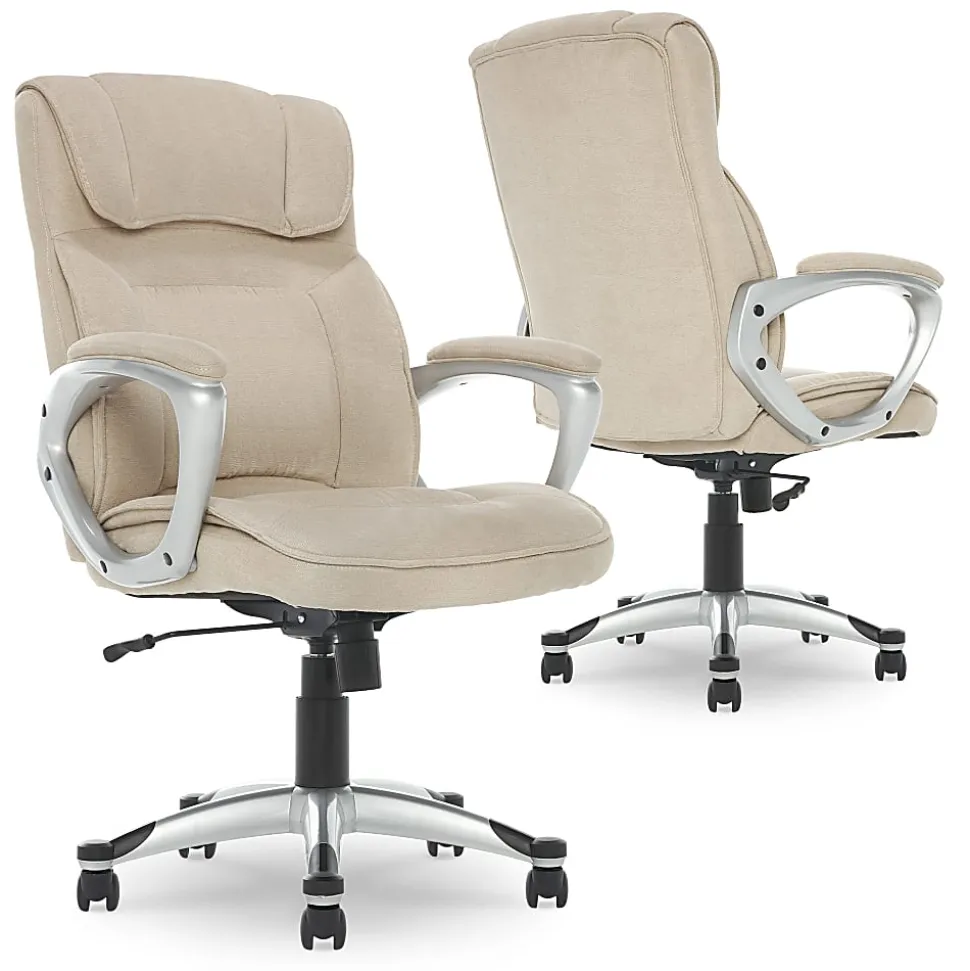 Serta Hannah Ergonomic Fabric Mid-Back Office Chair, Tan/Silver