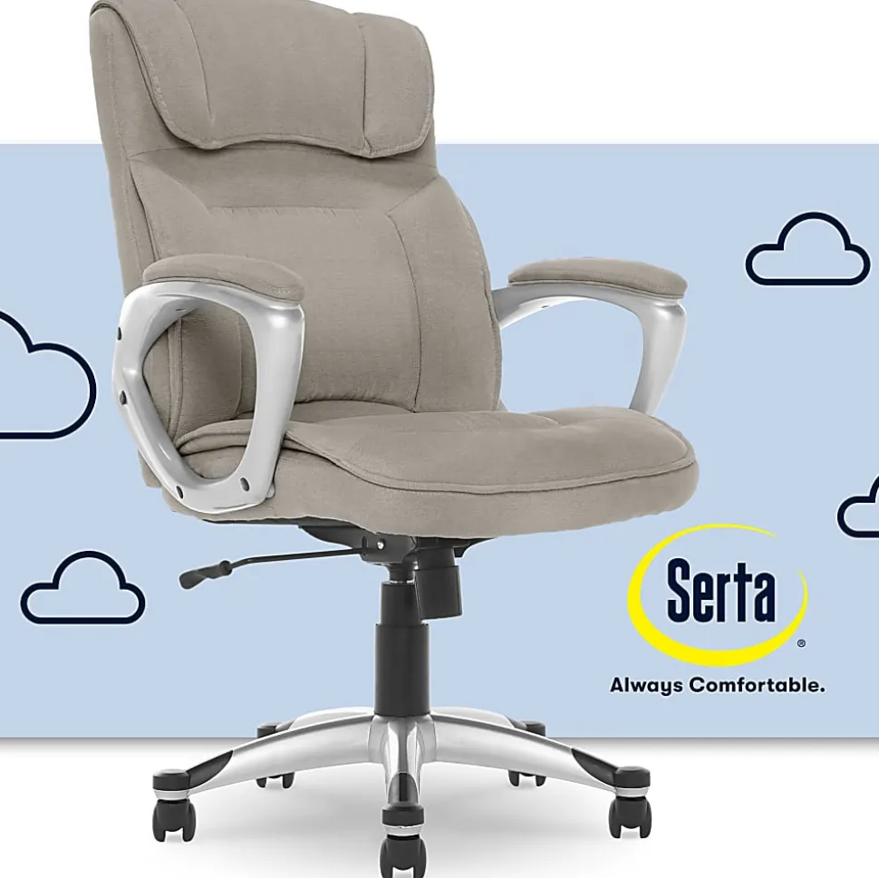 Serta Hannah Ergonomic Fabric Mid-Back Office Chair, Glacial Gray/Silver