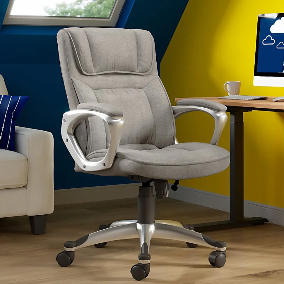 Serta Hannah Ergonomic Fabric Mid-Back Office Chair, Glacial Gray/Silver