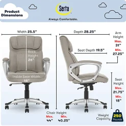 Serta Hannah Ergonomic Fabric Mid-Back Office Chair, Glacial Gray/Silver
