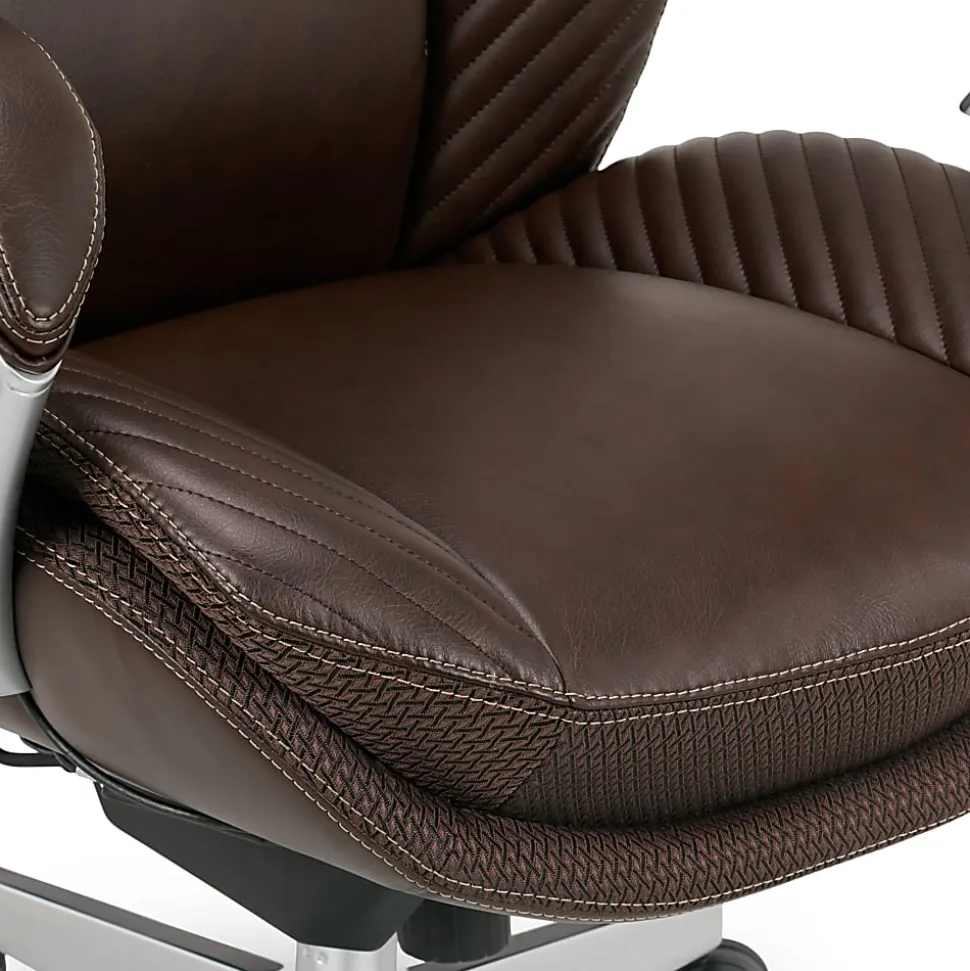 Serta® iComfort i6000 Big & Tall Ergonomic Bonded Leather High-Back Executive Office Chair, Brown/Silver