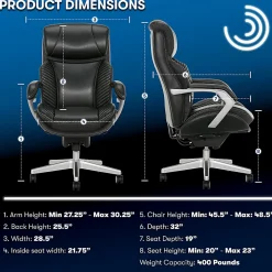Serta® iComfort i6000 Big & Tall Ergonomic Bonded Leather High-Back Executive Office Chair, Black/Silver