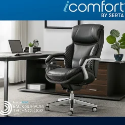 Serta® iComfort i6000 Big & Tall Ergonomic Bonded Leather High-Back Executive Office Chair, Black/Silver