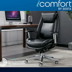 Serta® iComfort i6000 Ergonomic Bonded Leather High-Back Manager Office Chair, Black/Silver