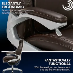 Serta® iComfort i6000 Ergonomic Bonded Leather High-Back Executive Chair, Brown/Silver