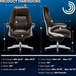 Serta® iComfort i6000 Ergonomic Bonded Leather High-Back Executive Chair, Brown/Silver