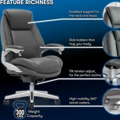 Serta® iComfort i6000 Ergonomic Bonded Leather High-Back Executive Chair, Gray/Silver