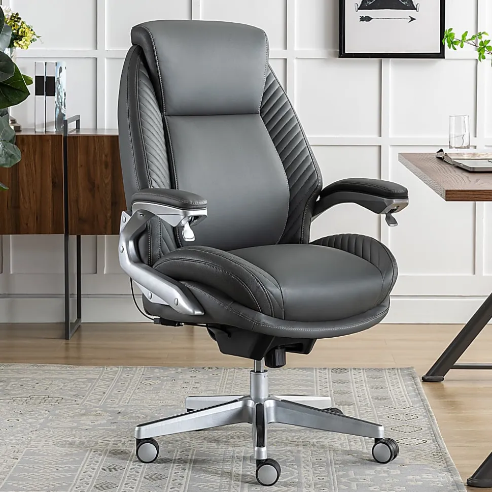 Serta® iComfort i6000 Ergonomic Bonded Leather High-Back Executive Chair, Gray/Silver