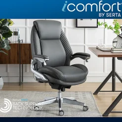 Serta® iComfort i6000 Ergonomic Bonded Leather High-Back Executive Chair, Gray/Silver