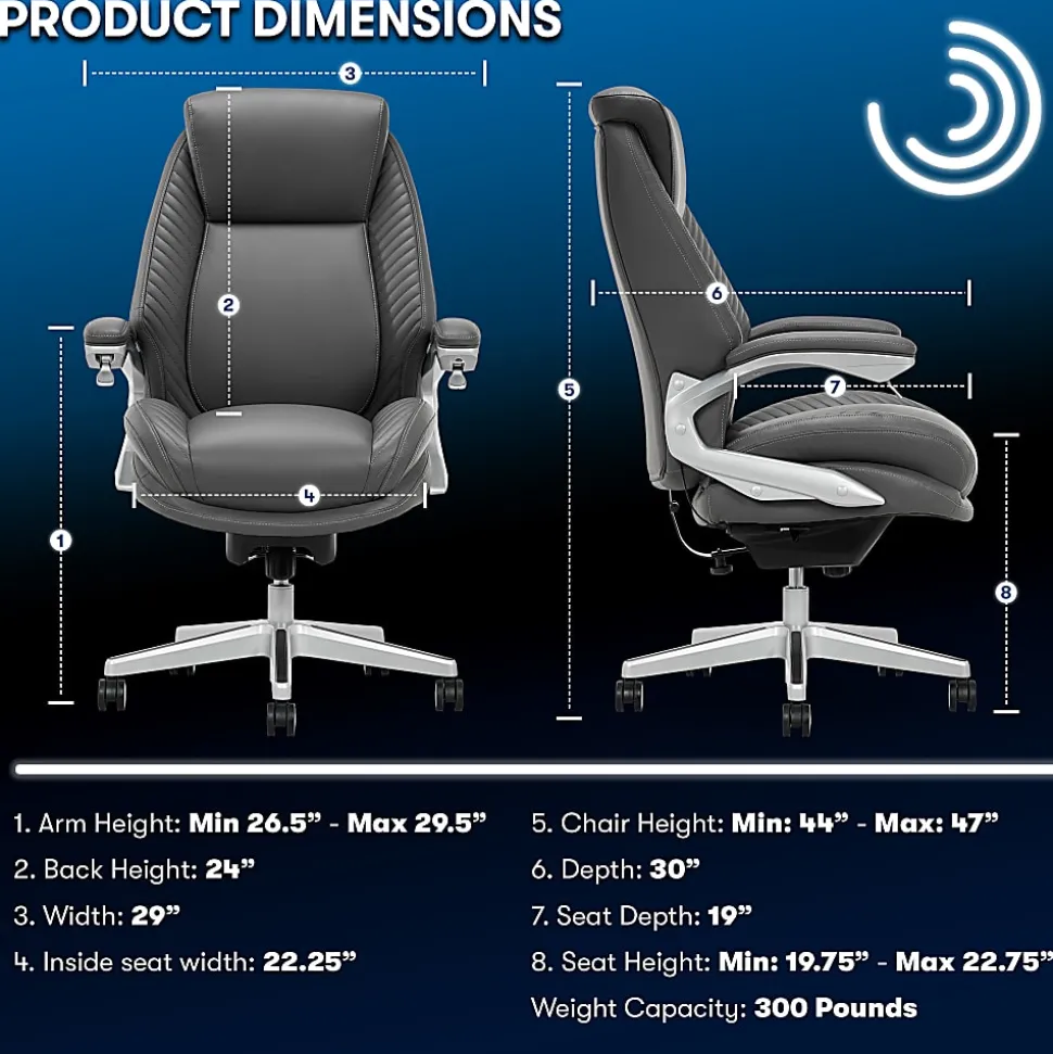 Serta® iComfort i6000 Ergonomic Bonded Leather High-Back Executive Chair, Gray/Silver