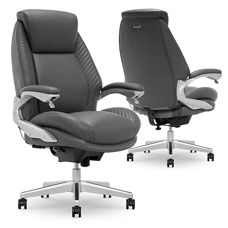 Serta® iComfort i6000 Ergonomic Bonded Leather High-Back Executive Chair, Gray/Silver