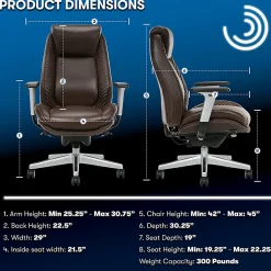Serta® iComfort i6000 Ergonomic Bonded Leather High-Back Manager Chair, Brown/Silver