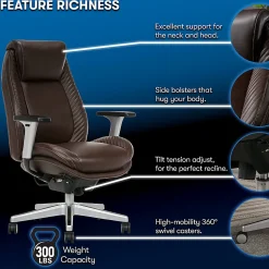 Serta® iComfort i6000 Ergonomic Bonded Leather High-Back Manager Chair, Brown/Silver