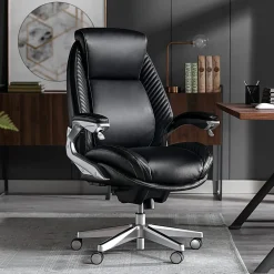 Serta® iComfort i6000 Ergonomic Bonded Leather High-Back Executive Office Chair, Black/Silver
