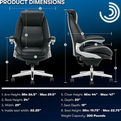Serta® iComfort i6000 Ergonomic Bonded Leather High-Back Executive Office Chair, Black/Silver