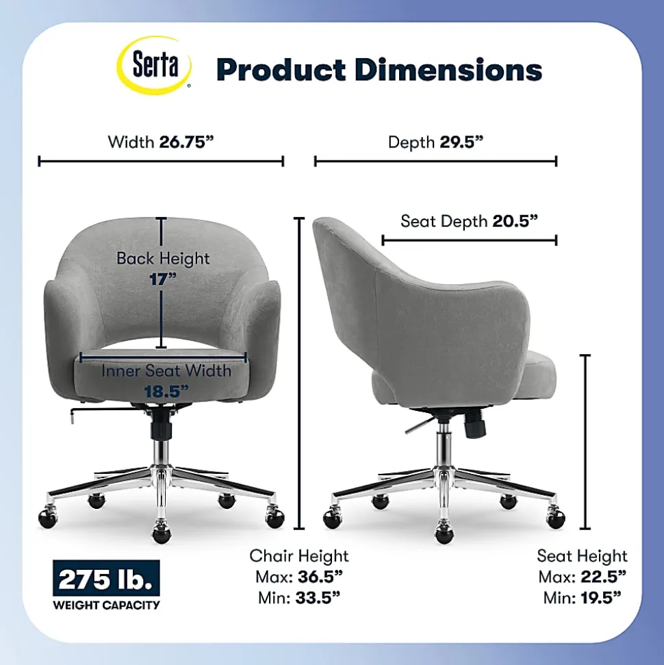 Serta® Mia Ergonomic Fabric Mid-Back Home Office Chair, Gray