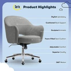 Serta® Mia Ergonomic Fabric Mid-Back Home Office Chair, Gray