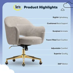 Serta® Mia Ergonomic Fabric Mid-Back Home Office Chair, Beige