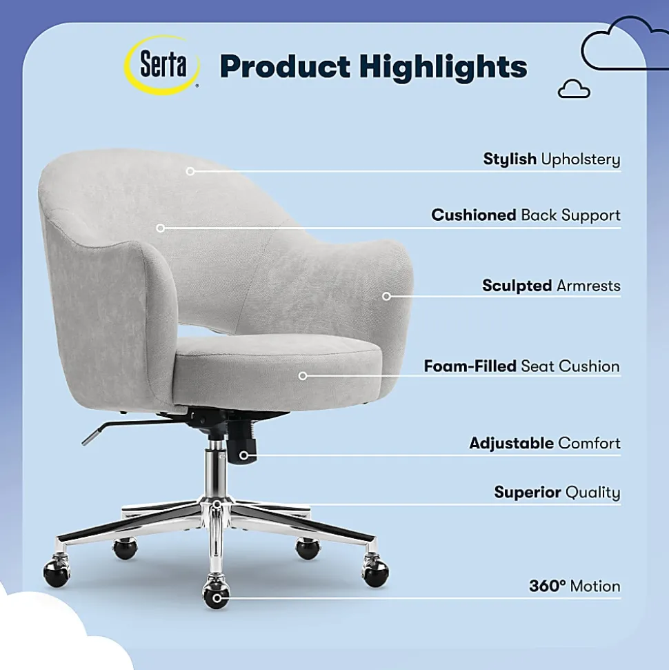 Serta® Mia Ergonomic Fabric Mid-Back Home Office Chair, Light Gray