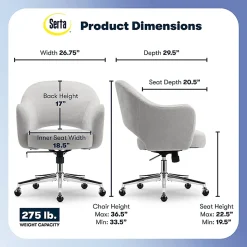 Serta® Mia Ergonomic Fabric Mid-Back Home Office Chair, Light Gray