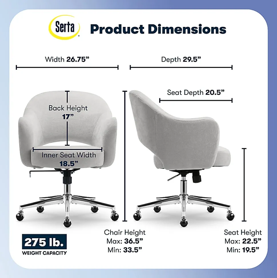 Serta® Mia Ergonomic Fabric Mid-Back Home Office Chair, Light Gray